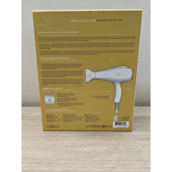 REPUBLIC of CROC ONE TOUCH DIGITAL INFRARED CRYSTALLINE HAIR DRYER NEW!! - Picture 3 of 9